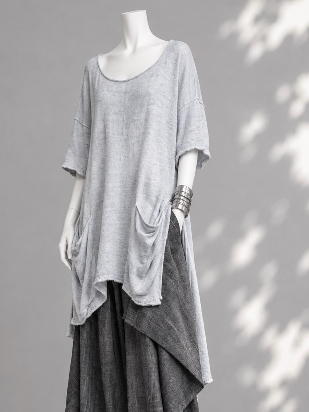 Free People Light Blue Marled Knit High Low Oversized Pockets Tunic Sweater